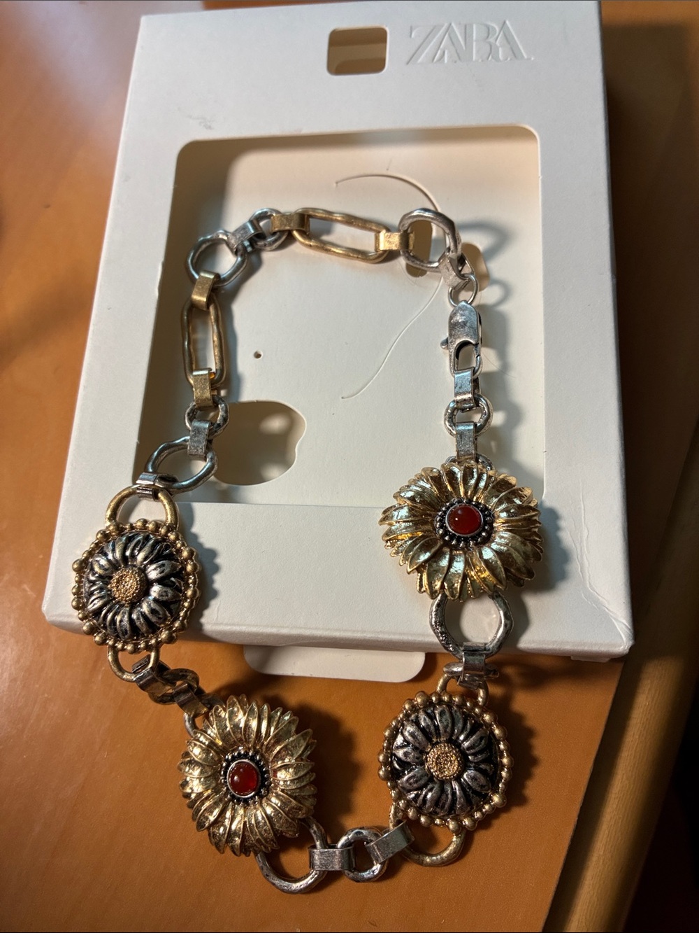 Zara Mixed Gold and Silver Sunflower Necklace with Red Accents